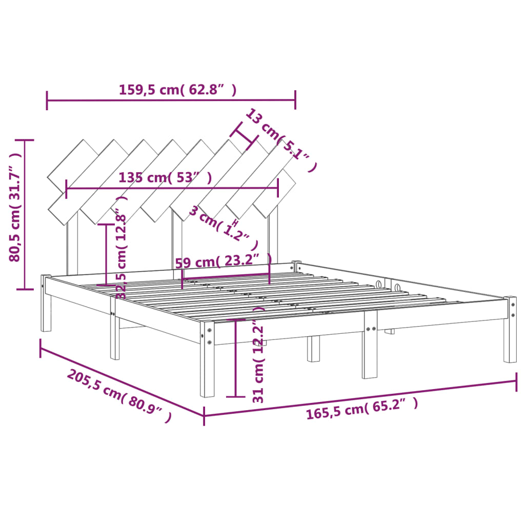 vidaXL Bed Frame without Mattress White 160x200 cm Solid Wood