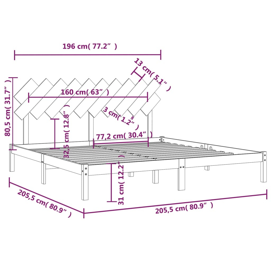 vidaXL Bed Frame without Mattress Grey 200x200 cm Solid Wood