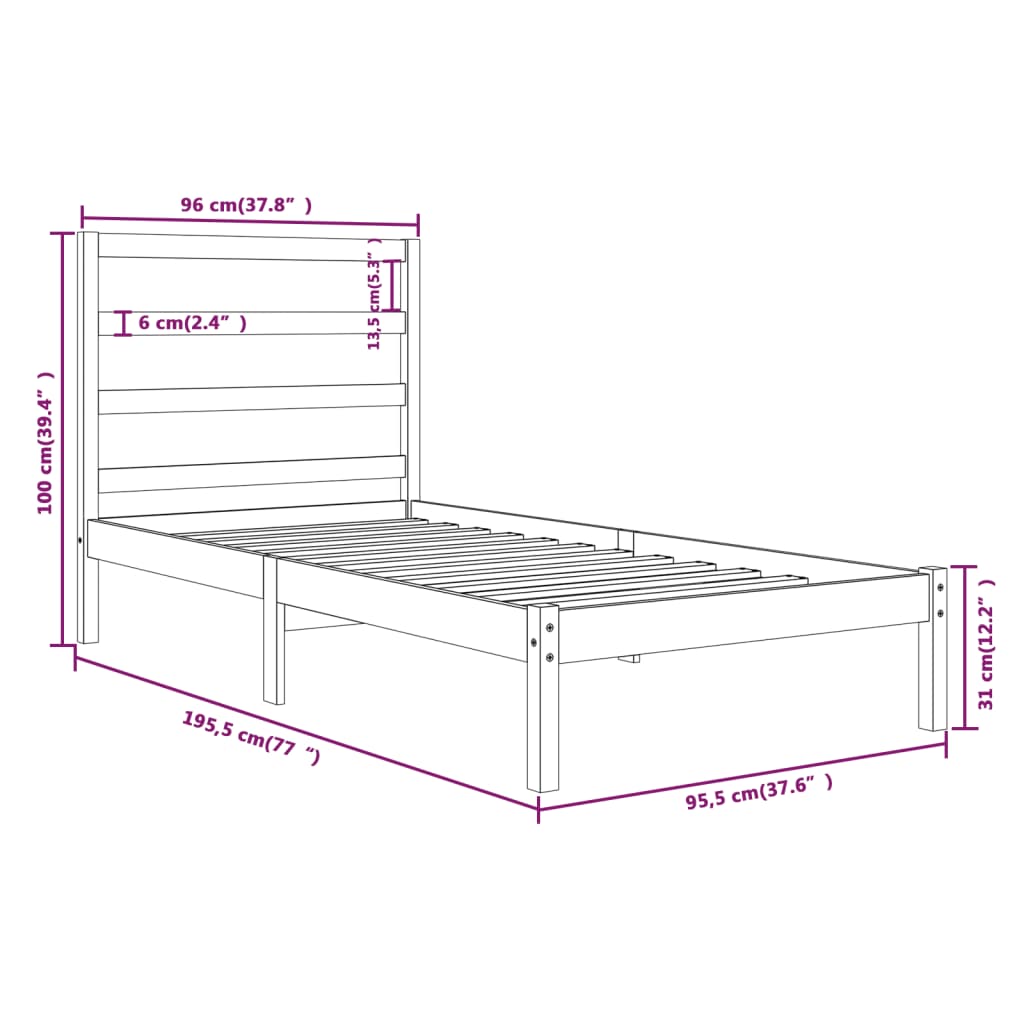 vidaXL Bed Frame without Mattress White 90x190 cm Single Solid Wood