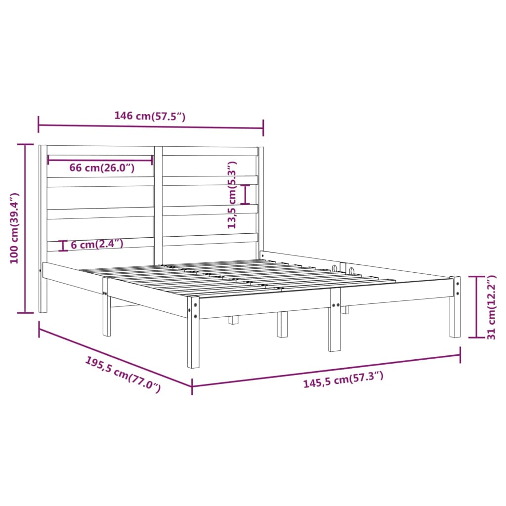 vidaXL Bed Frame without Mattress 140x190 cm Solid Wood Pine