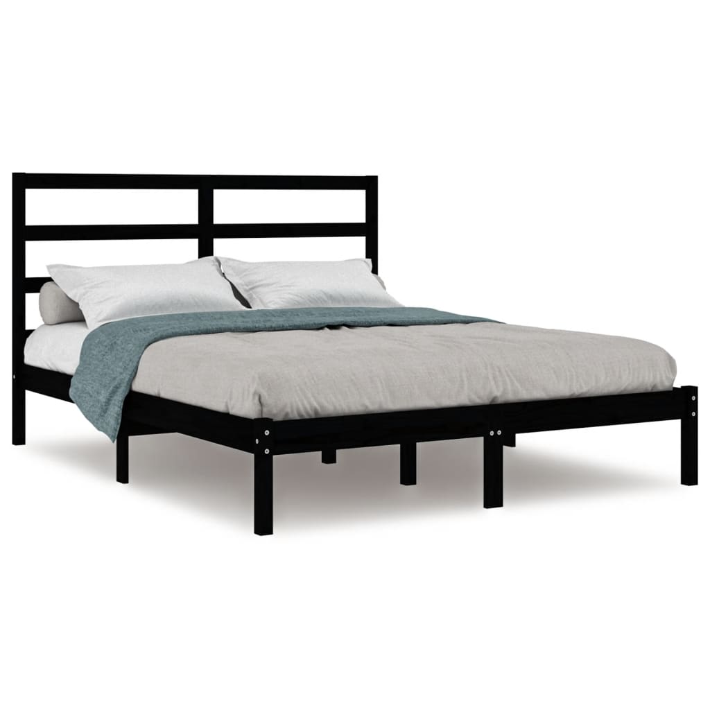 vidaXL Bed Frame without Mattress Black 140x200 cm Solid Wood Pine