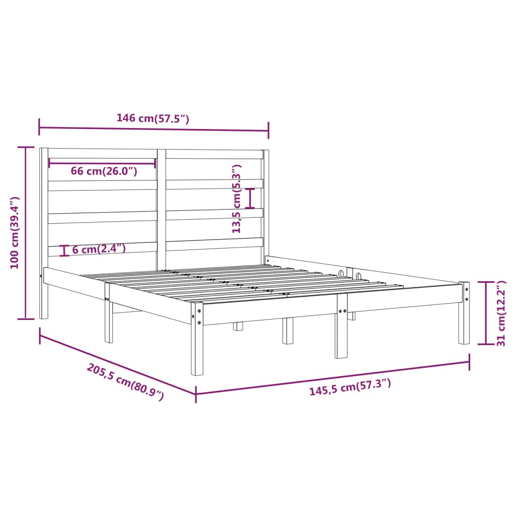 vidaXL Bed Frame without Mattress Black 140x200 cm Solid Wood Pine