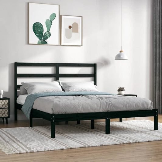 vidaXL Bed Frame without Mattress Black 140x200 cm Solid Wood Pine