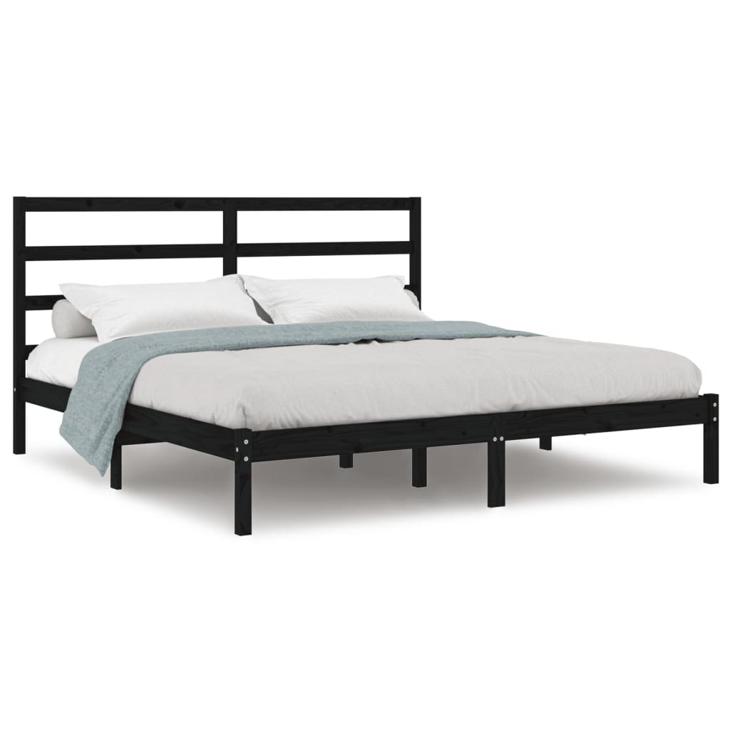 vidaXL Bed Frame without Mattress Black 180x200 cm Super King Solid Wood