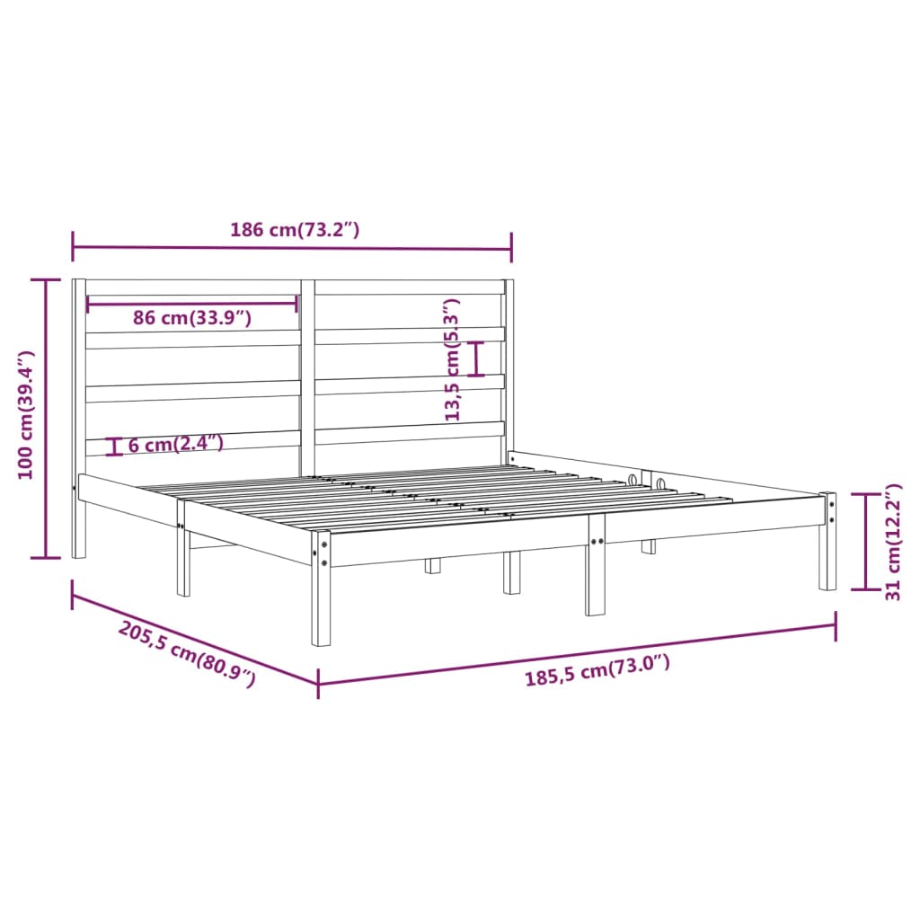 vidaXL Bed Frame without Mattress Black 180x200 cm Super King Solid Wood