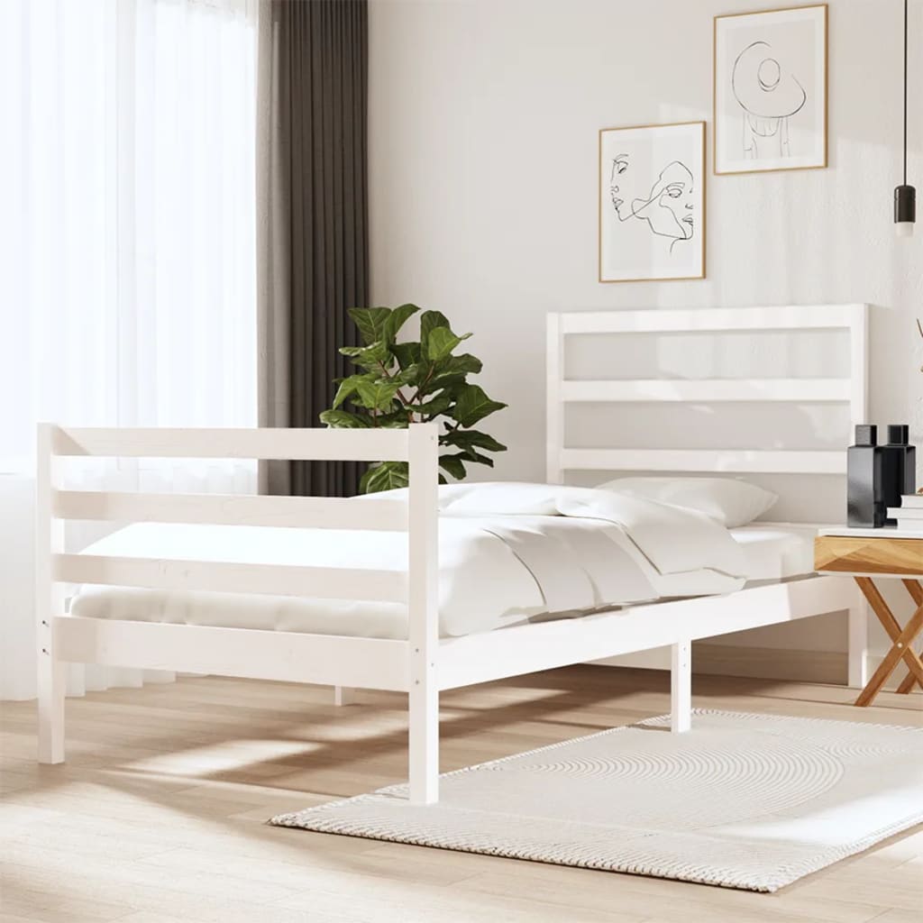 vidaXL Bed Frame without Mattress White 75x190 cm Small Single Solid Wood Pine