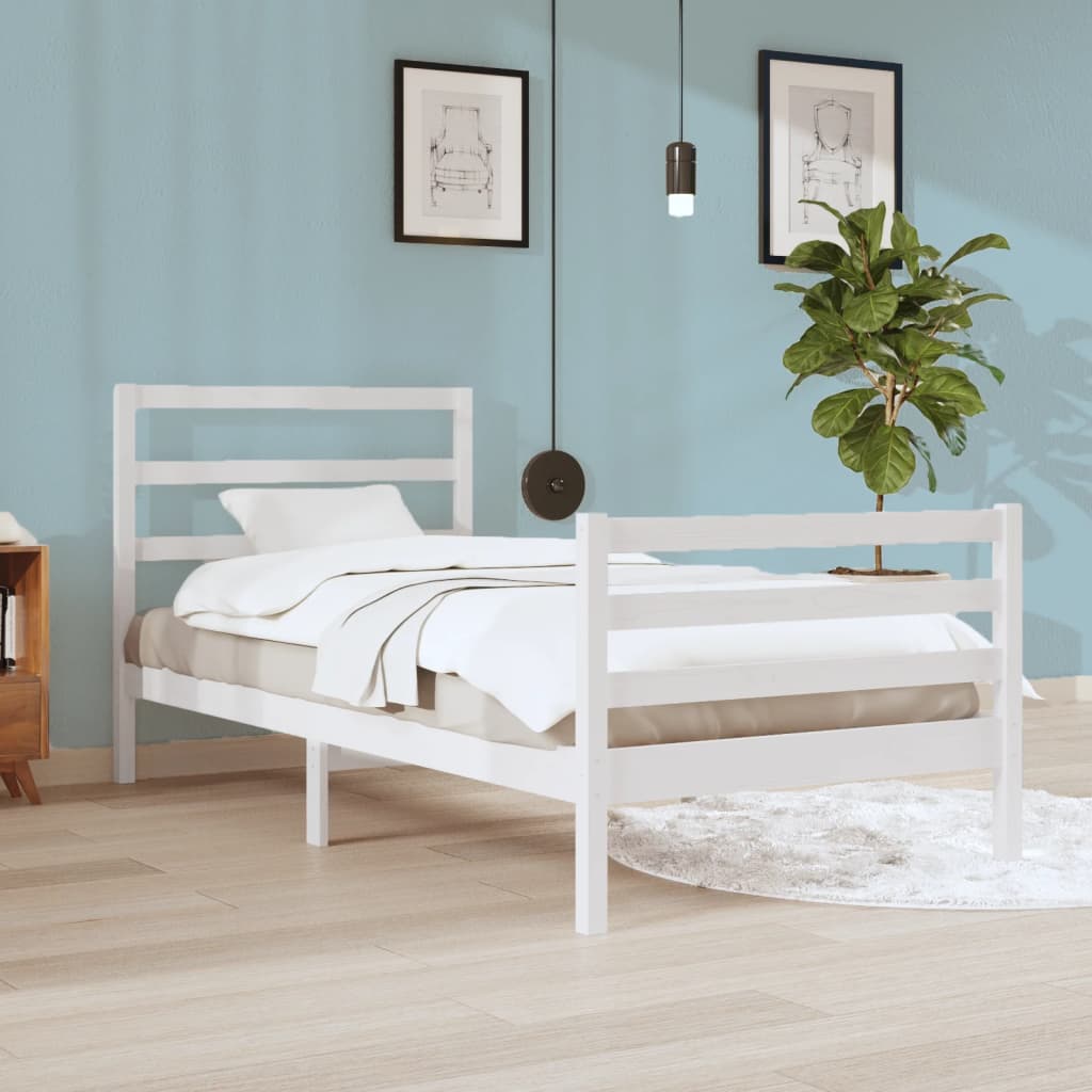 vidaXL Bed Frame without Mattress White Solid Wood Pine 90x200 cm