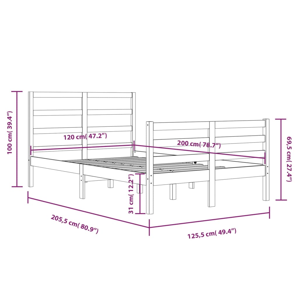 vidaXL Bed Frame without Mattress Solid Wood Pine 120x200 cm