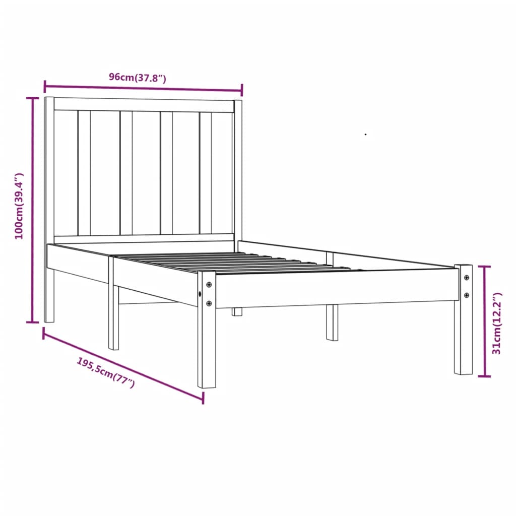 vidaXL Bed Frame without Mattress White Solid Wood Pine 90x190 cm Single Single