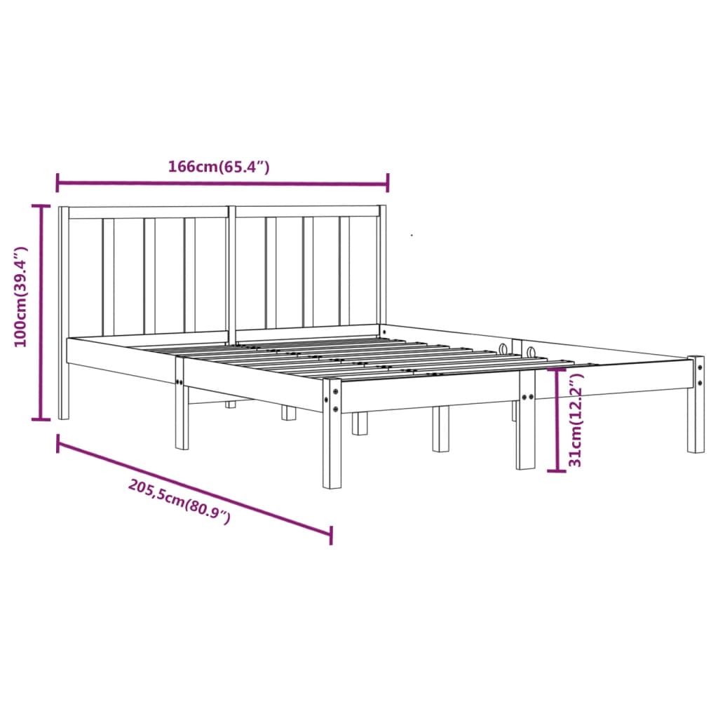 vidaXL Bed Frame without Mattress White Solid Wood Pine 160x200 cm