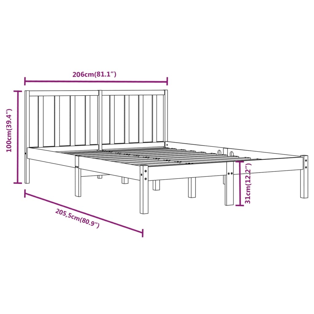 vidaXL Bed Frame without Mattress Solid Wood Pine 200x200 cm