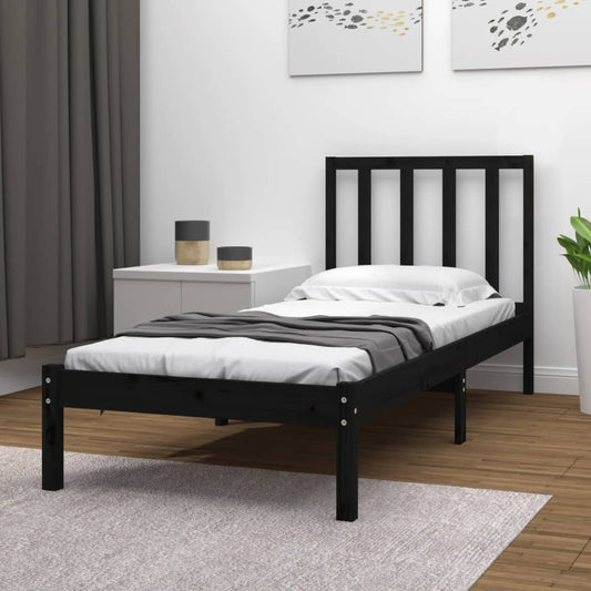 vidaXL Bed Frame without Mattress Black Solid Wood Pine 90x190 cm Single Single