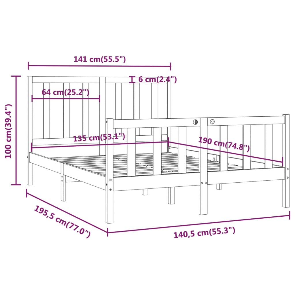 vidaXL Bed Frame without Mattress 135x190 cm Double Solid Wood