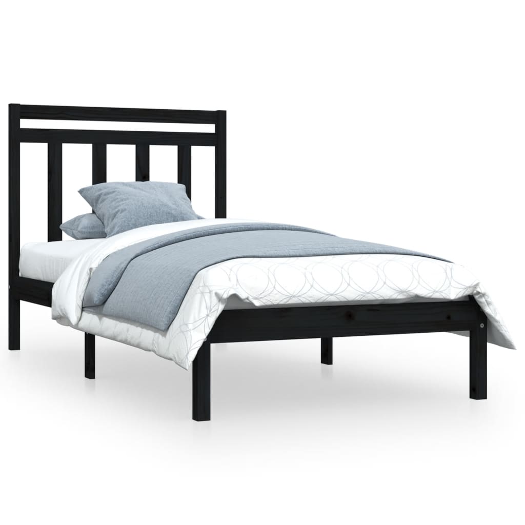 vidaXL Bed Frame without Mattress Black 90x190 cm Single Solid Wood