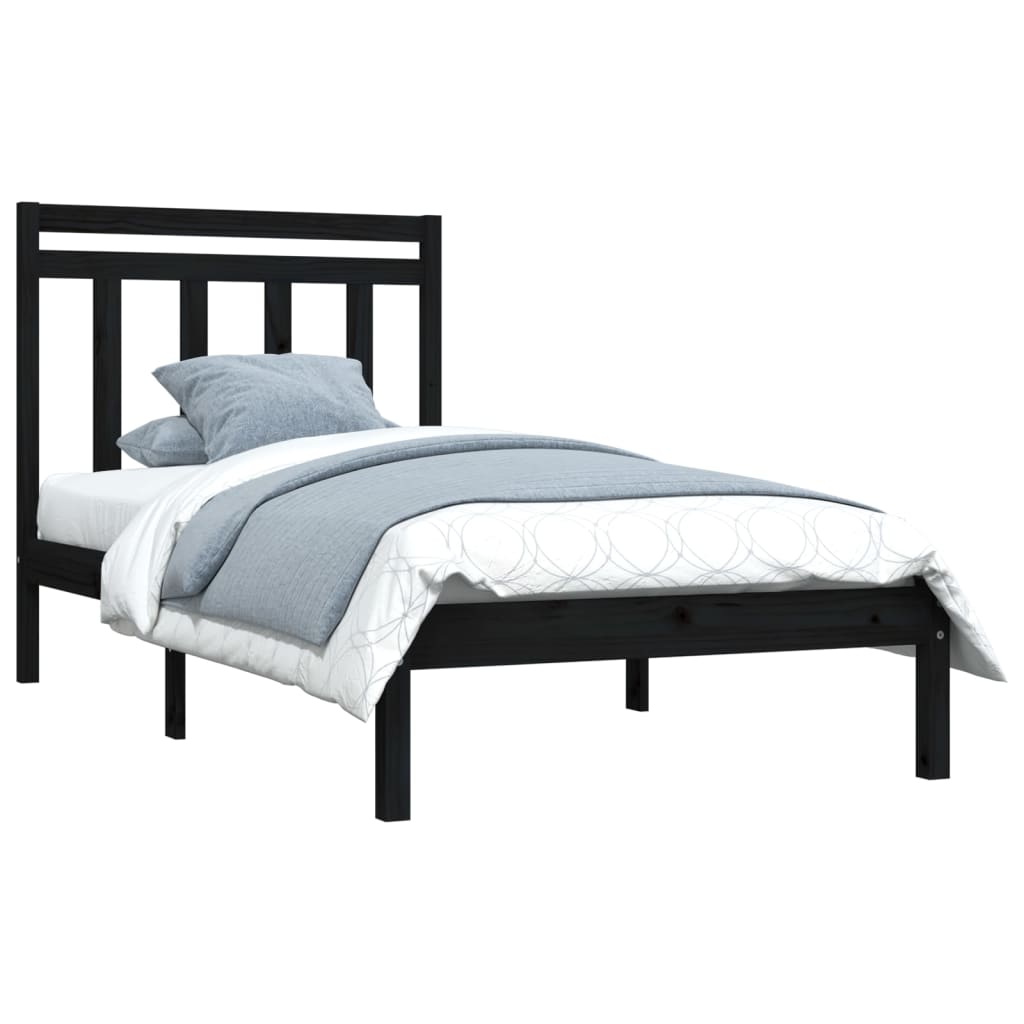 vidaXL Bed Frame without Mattress Black 90x190 cm Single Solid Wood