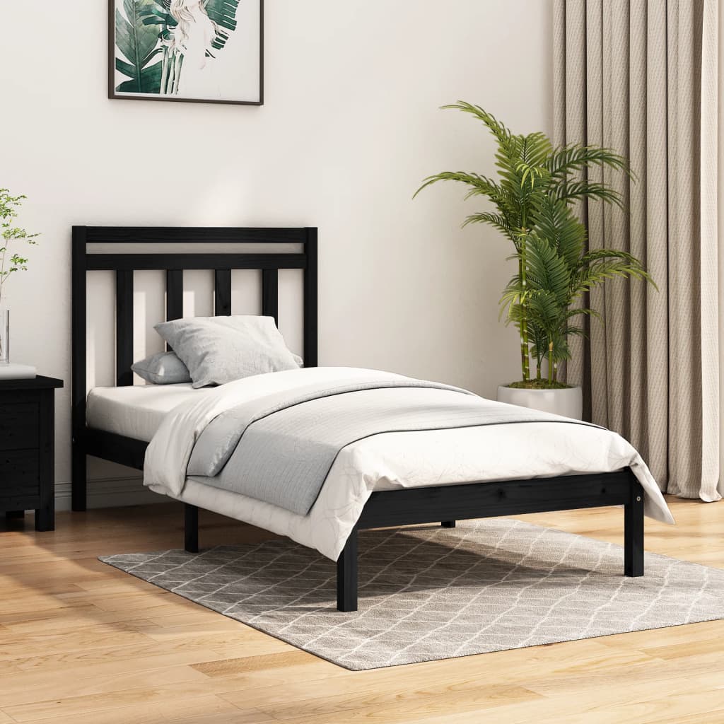 vidaXL Bed Frame without Mattress Black 90x190 cm Single Solid Wood