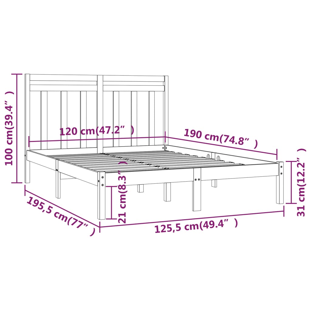 vidaXL Bed Frame without Mattress 120x190 cm Small Double Solid Wood