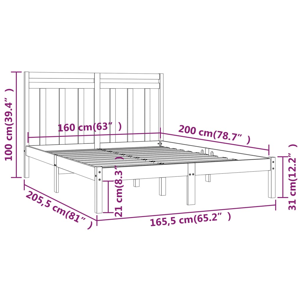 vidaXL Bed Frame without Mattress 160x200 cm Solid Wood