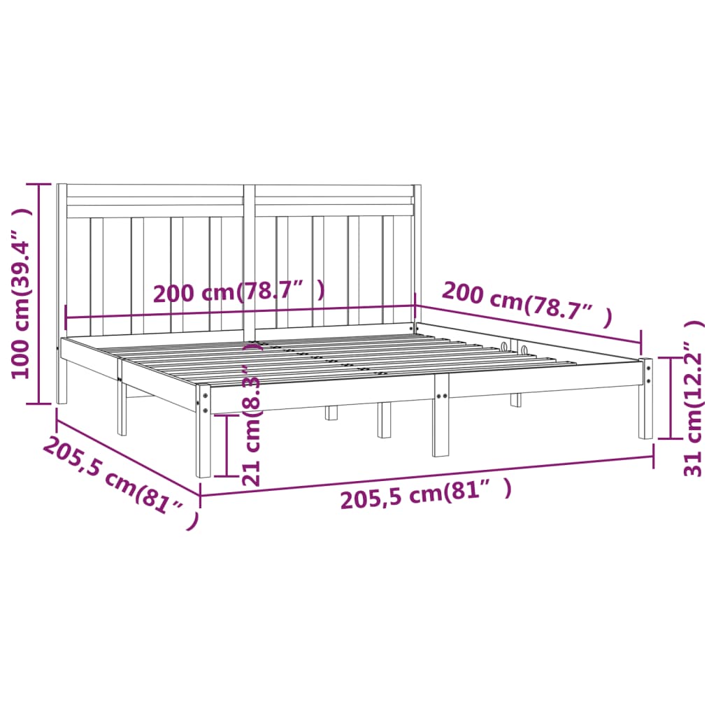 vidaXL Bed Frame without Mattress White 200x200 cm Solid Wood