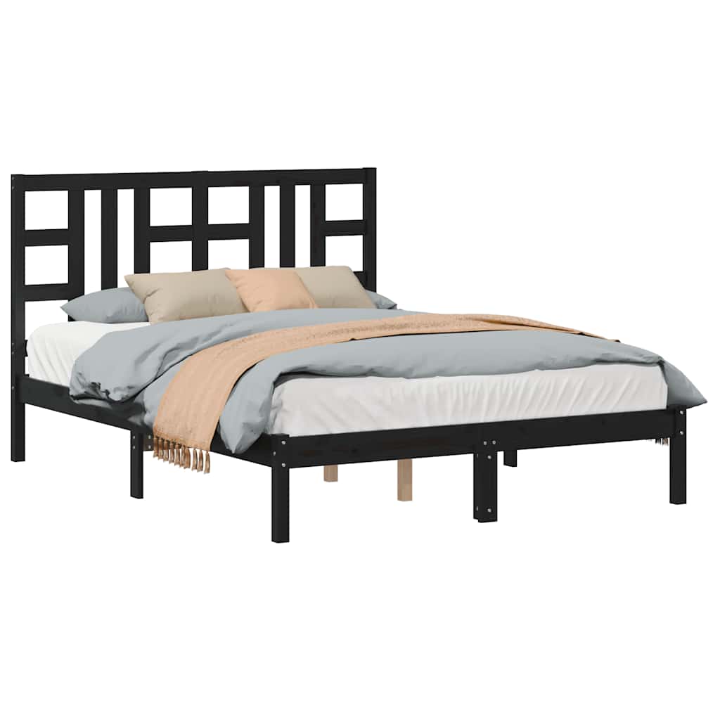 Bed Frame without Mattress Black 140x190 cm Solid Wood