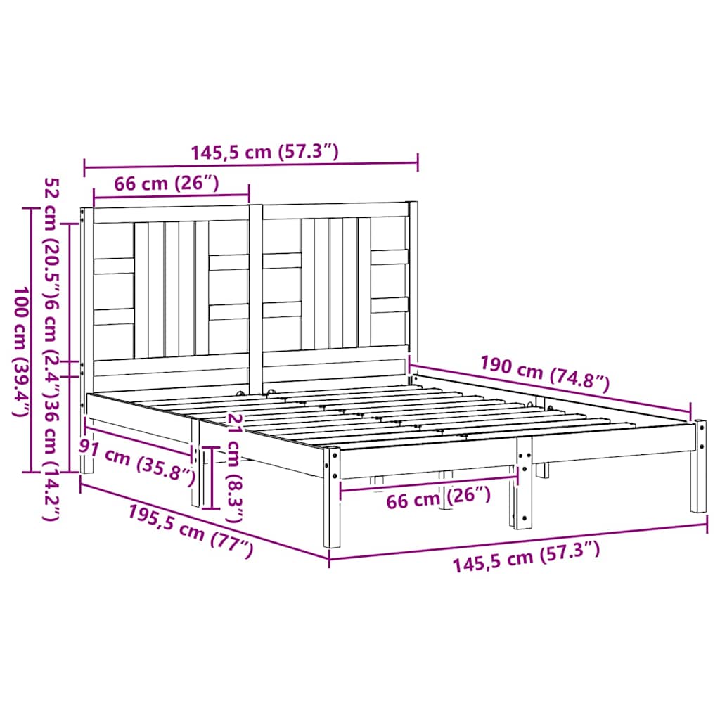 Bed Frame without Mattress Black 140x190 cm Solid Wood