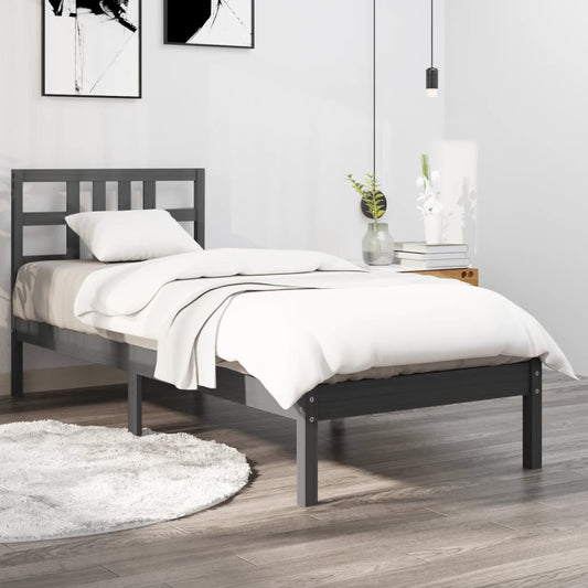 vidaXL Bed Frame without Mattress Grey 90x200 cm Solid Wood