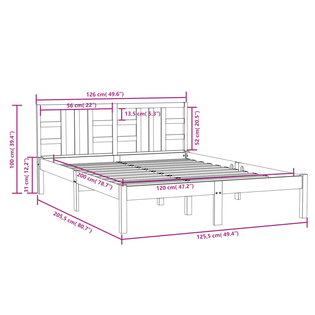 vidaXL Bed Frame without Mattress White 120x200 cm Solid Wood