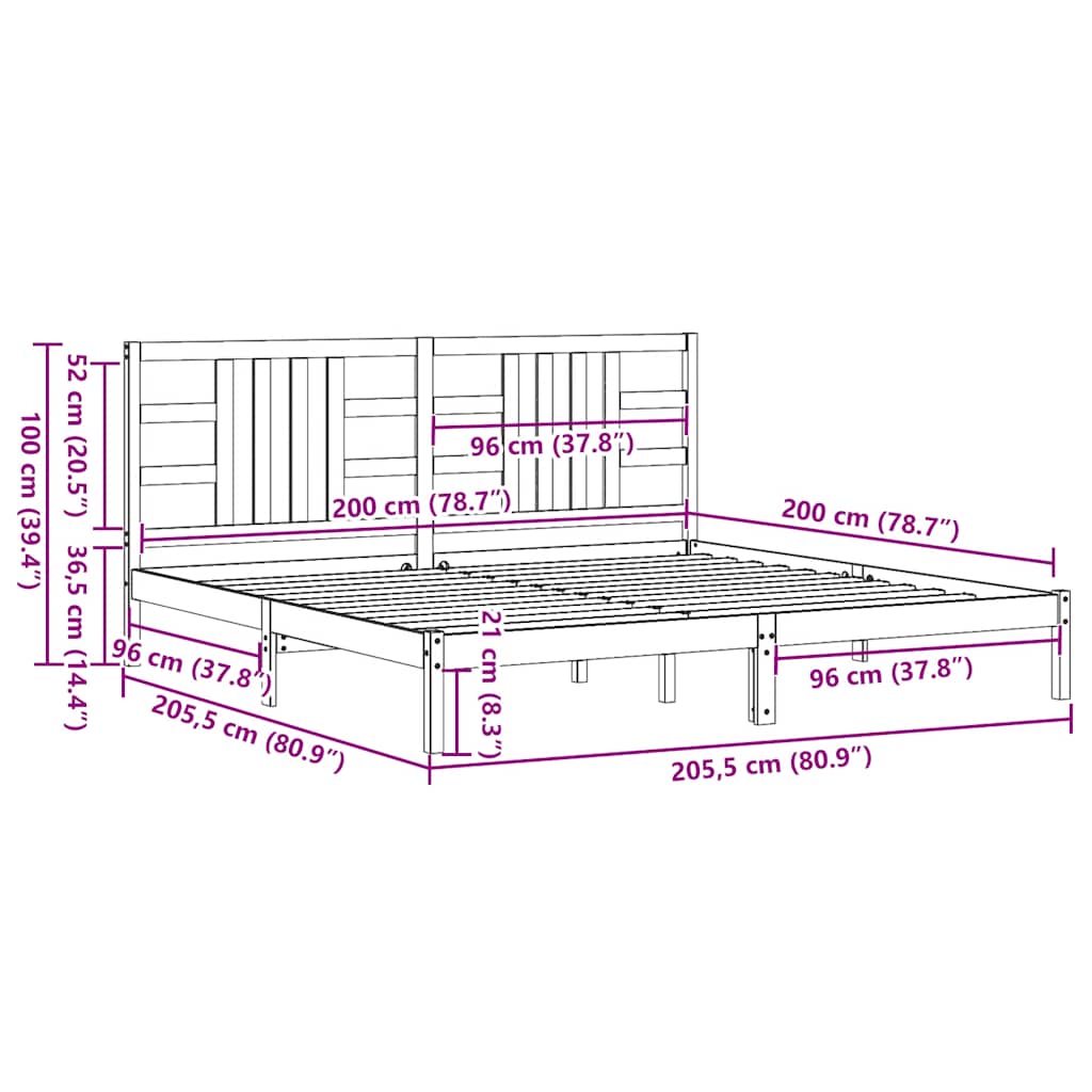 Bed Frame without Mattress Black 200x200 cm Solid Wood