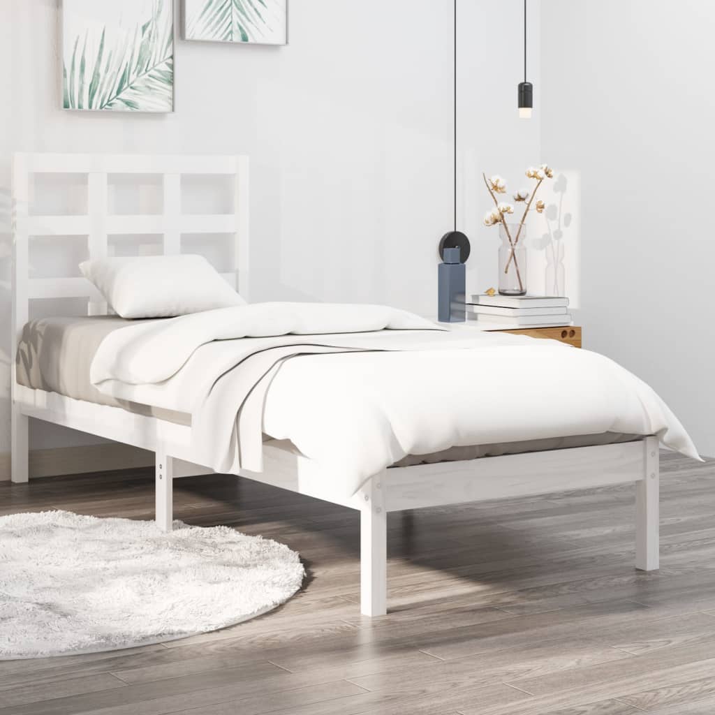 vidaXL Bed Frame without Mattress White 75x190 cm Small Single Solid Wood