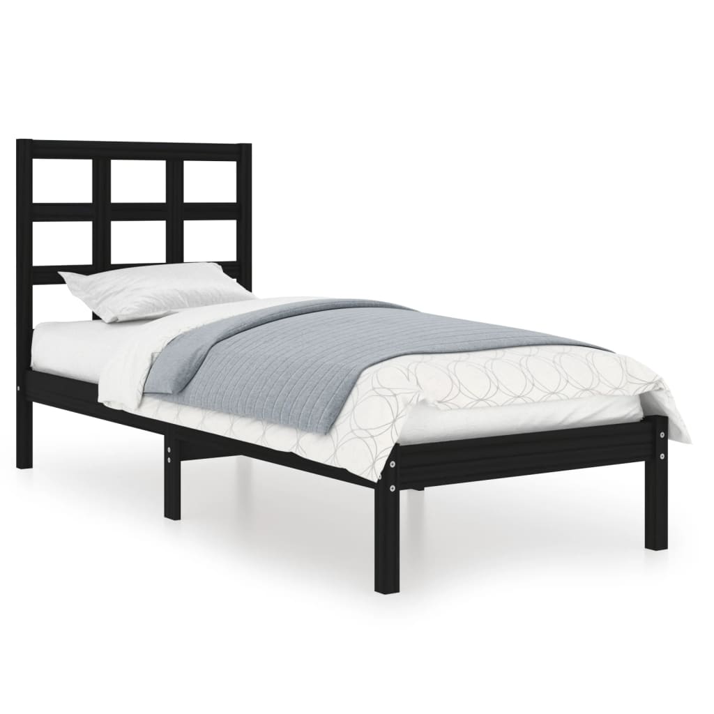 vidaXL Bed Frame without Mattress Black 75x190 cm Small Single Solid Wood