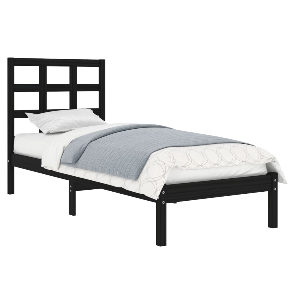 vidaXL Bed Frame without Mattress Black 75x190 cm Small Single Solid Wood