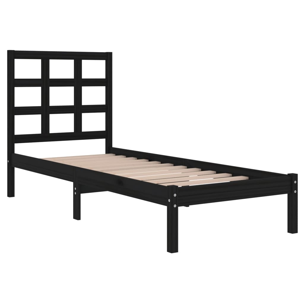 vidaXL Bed Frame without Mattress Black 75x190 cm Small Single Solid Wood