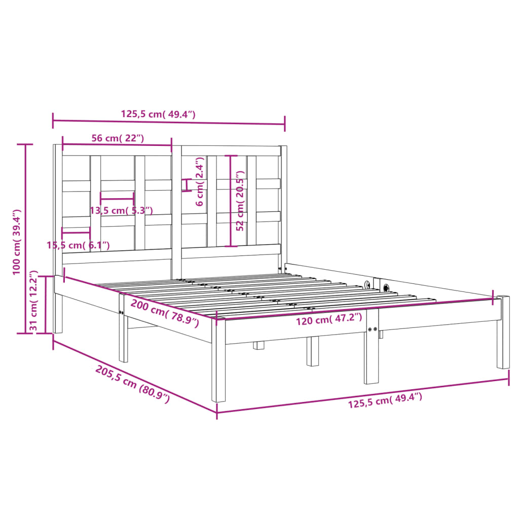 vidaXL Bed Frame without Mattress White 120x200 cm Solid Wood