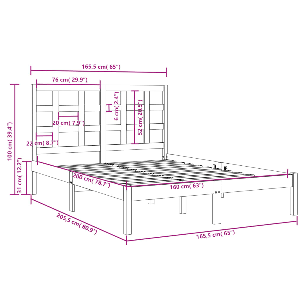 vidaXL Bed Frame without Mattress Grey 160x200 cm Solid Wood