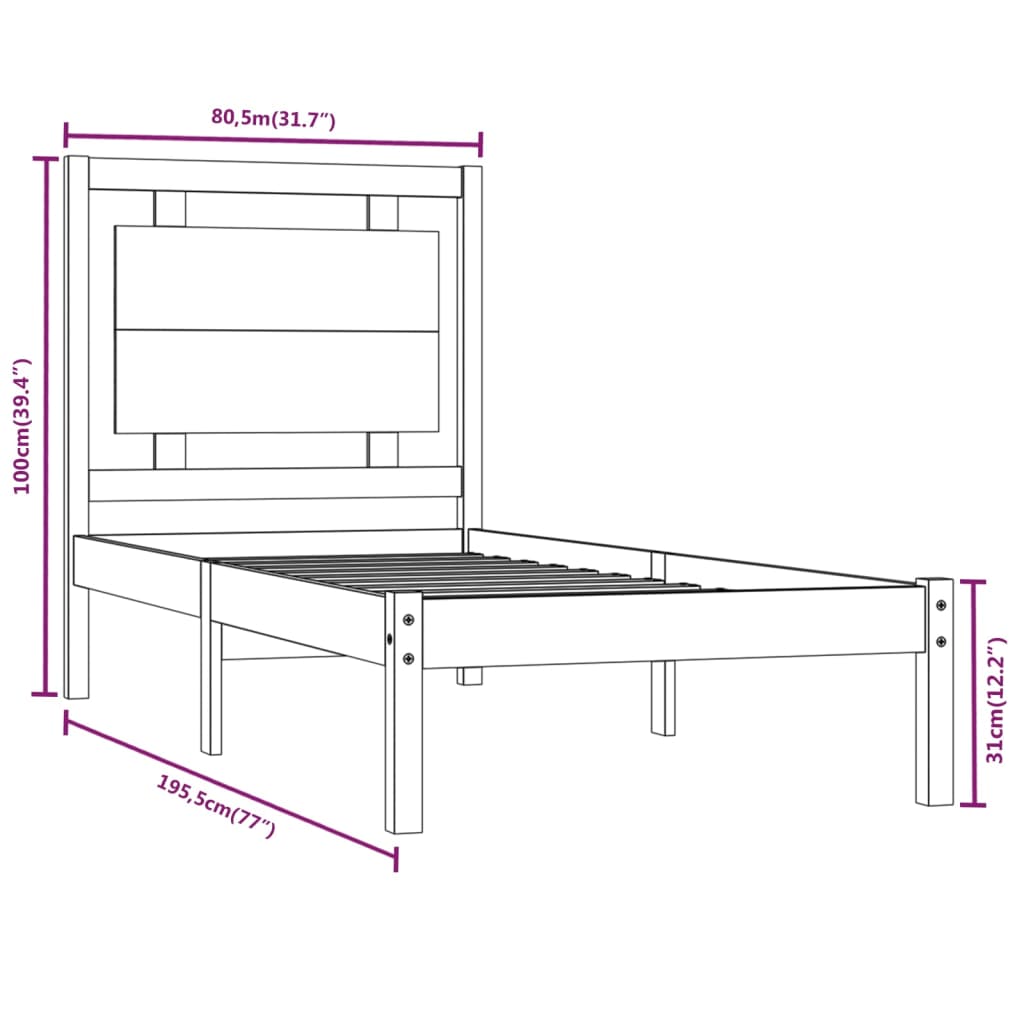 vidaXL Bed Frame without Mattress White 75x190 cm Small Single Solid Wood