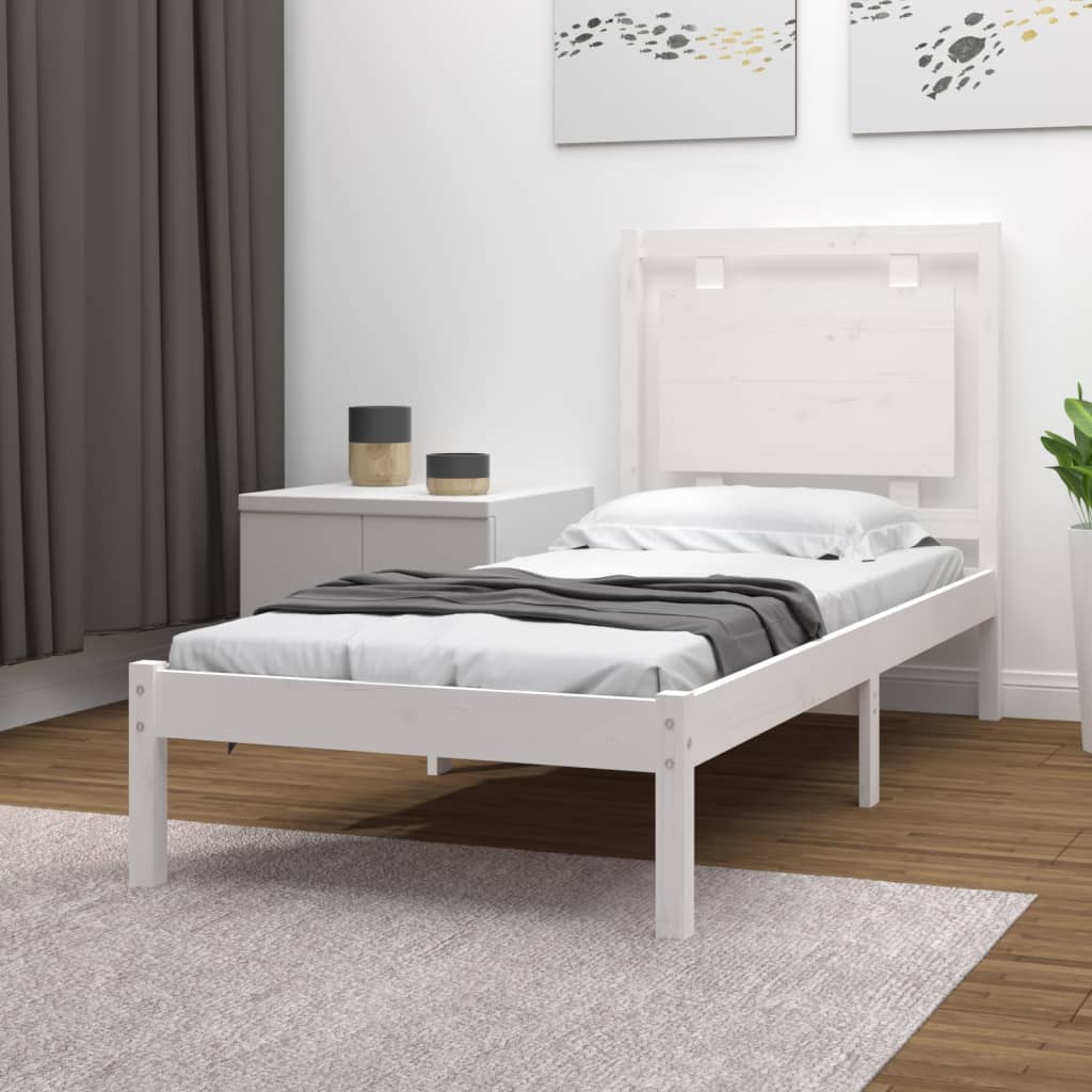 vidaXL Bed Frame without Mattress White 75x190 cm Small Single Solid Wood