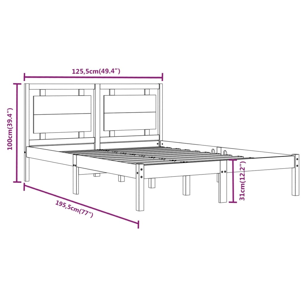 vidaXL Bed Frame without Mattress White 120x190 cm Small Double Solid Wood