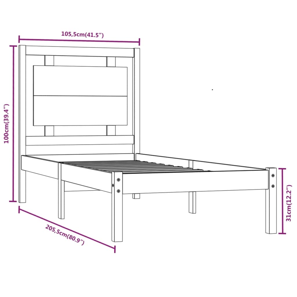 vidaXL Bed Frame without Mattress 100x200 cm Solid Wood