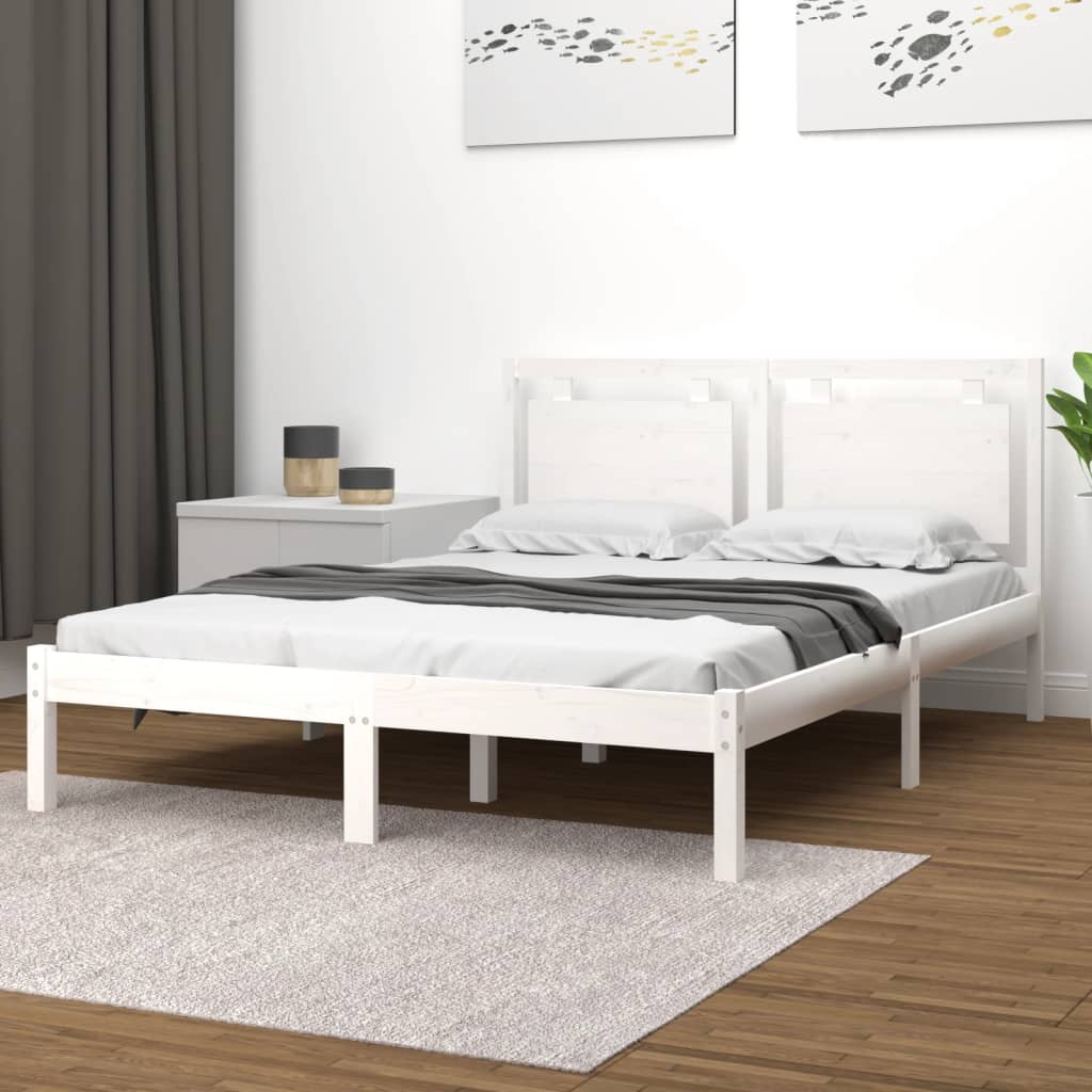 Bed Frame without Mattress White 200x200 cm Solid Wood