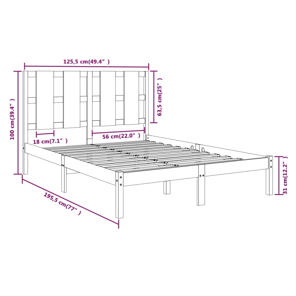 vidaXL Bed Frame without Mattress Black 120x190 cm Small Double Solid Wood