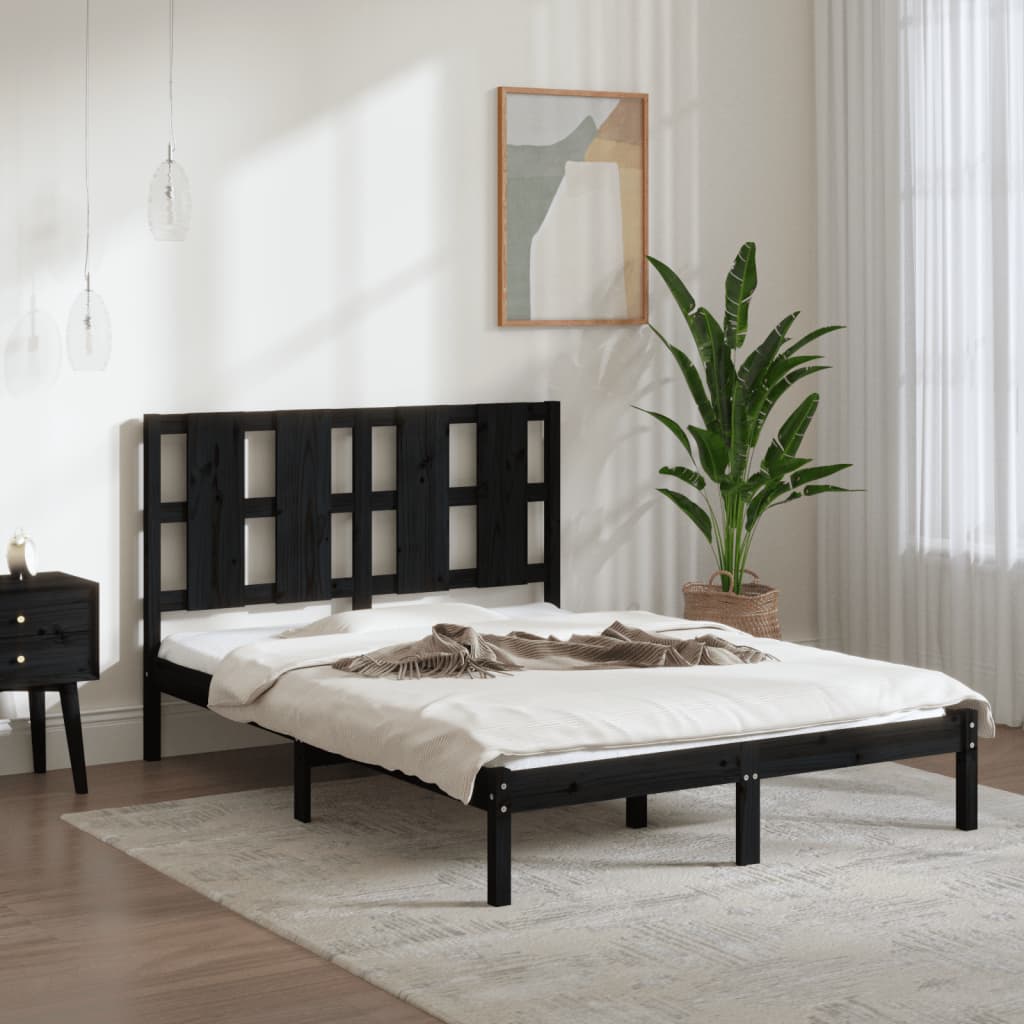 vidaXL Bed Frame without Mattress Black 120x190 cm Small Double Solid Wood