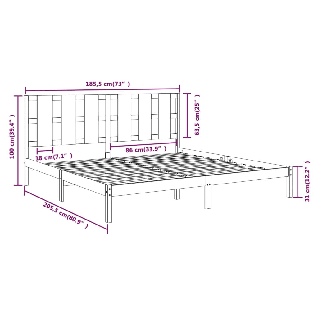 vidaXL Bed Frame without Mattress Black 180x200 cm Super King Solid Wood