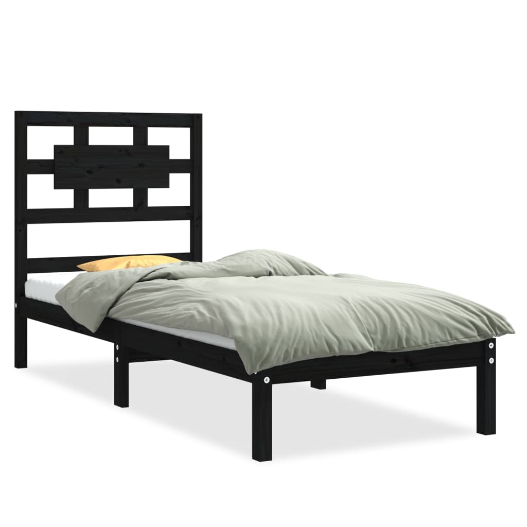 vidaXL Bed Frame without Mattress Black 75x190 cm Small Single Solid Wood