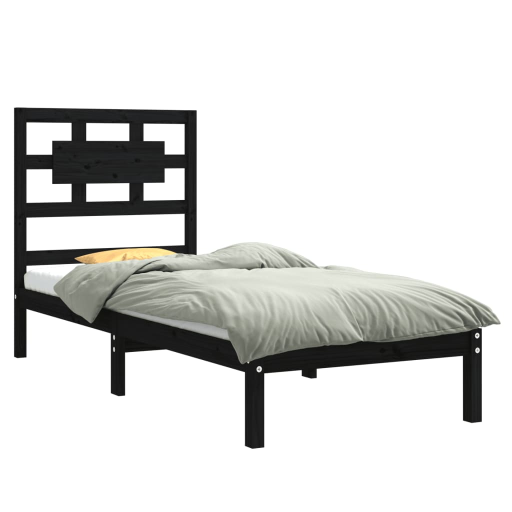 vidaXL Bed Frame without Mattress Black 75x190 cm Small Single Solid Wood