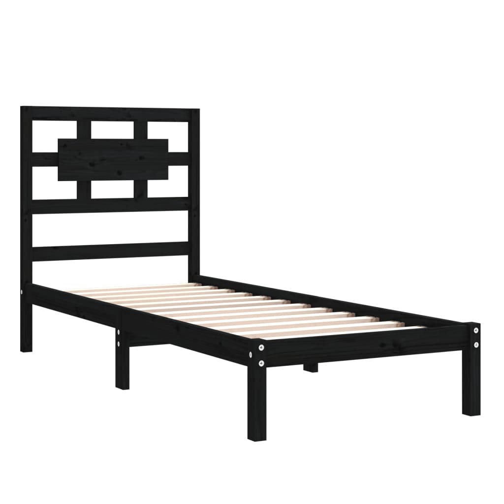 vidaXL Bed Frame without Mattress Black 75x190 cm Small Single Solid Wood