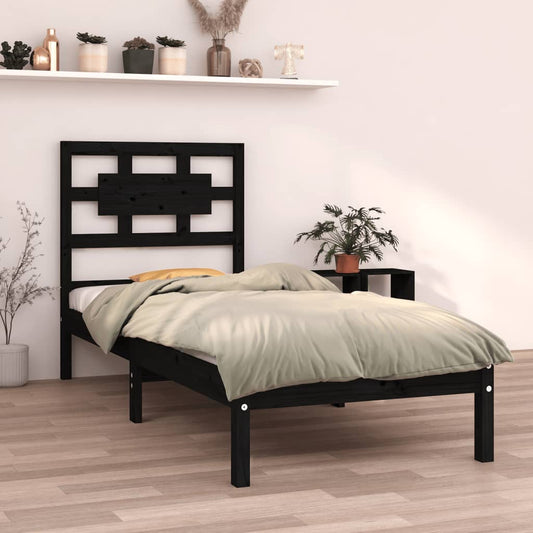 vidaXL Bed Frame without Mattress Black 75x190 cm Small Single Solid Wood