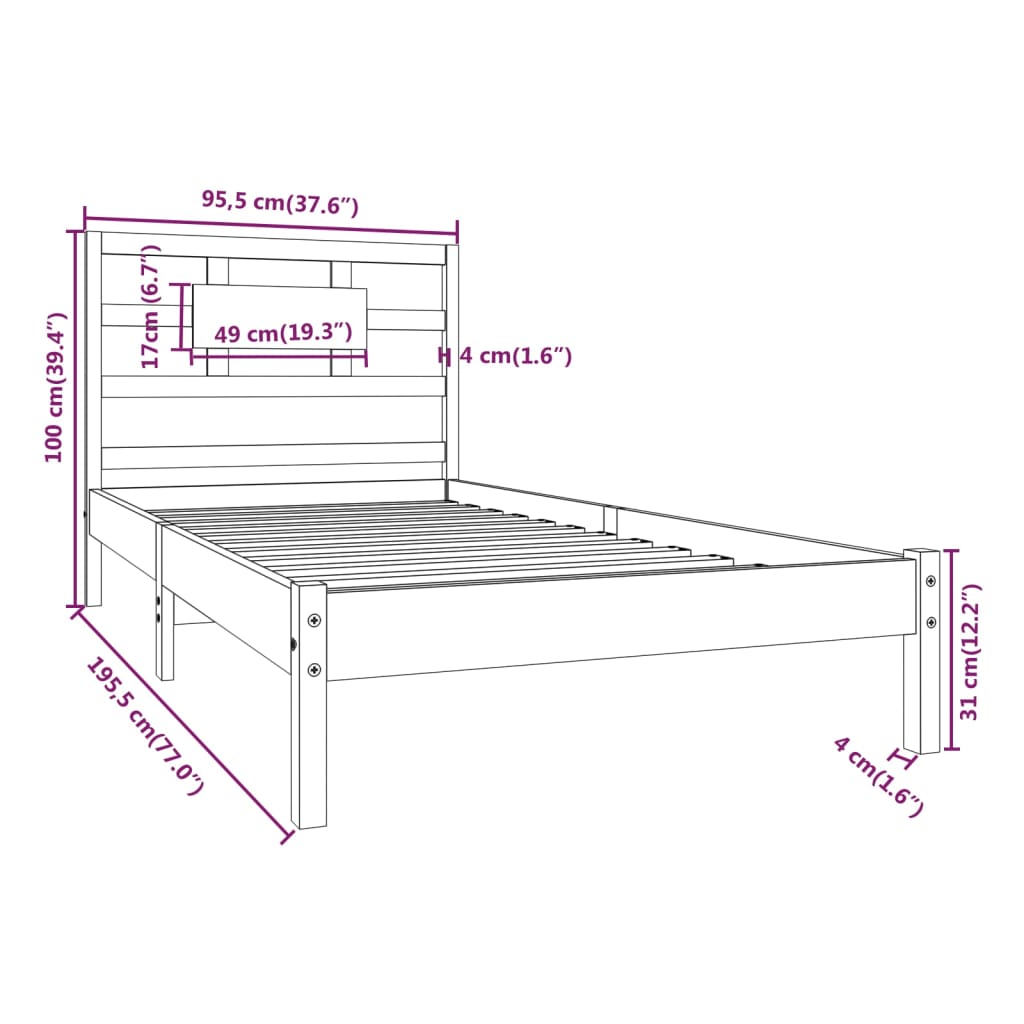 vidaXL Bed Frame without Mattress 90x190 cm Single Solid Wood