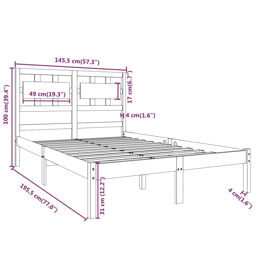 vidaXL Bed Frame without Mattress White 140x190 cm Solid Wood