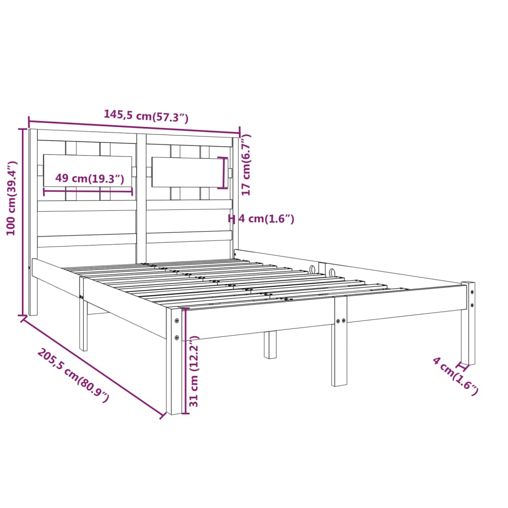 vidaXL Bed Frame without Mattress Black 140x200 cm Solid Wood