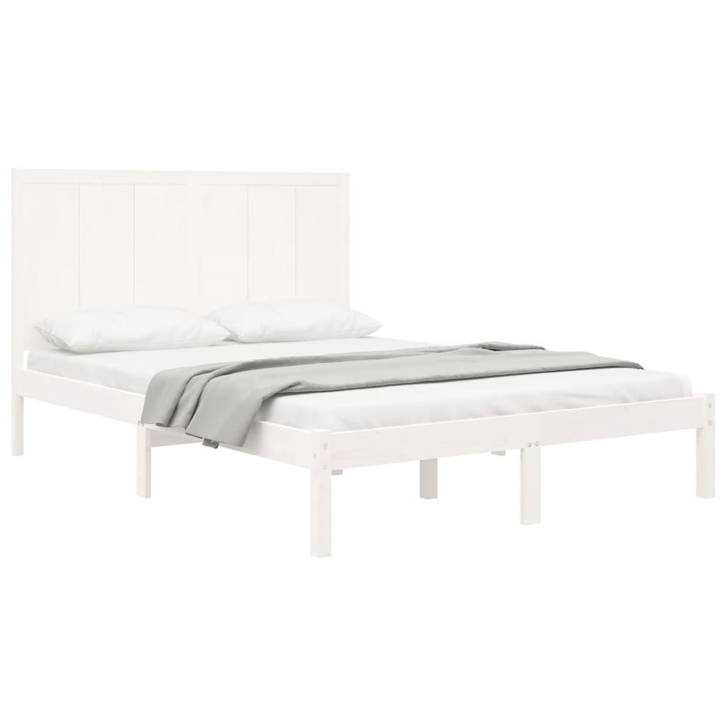 vidaXL Bed Frame White Solid Wood Pine 150x200 cm King Size